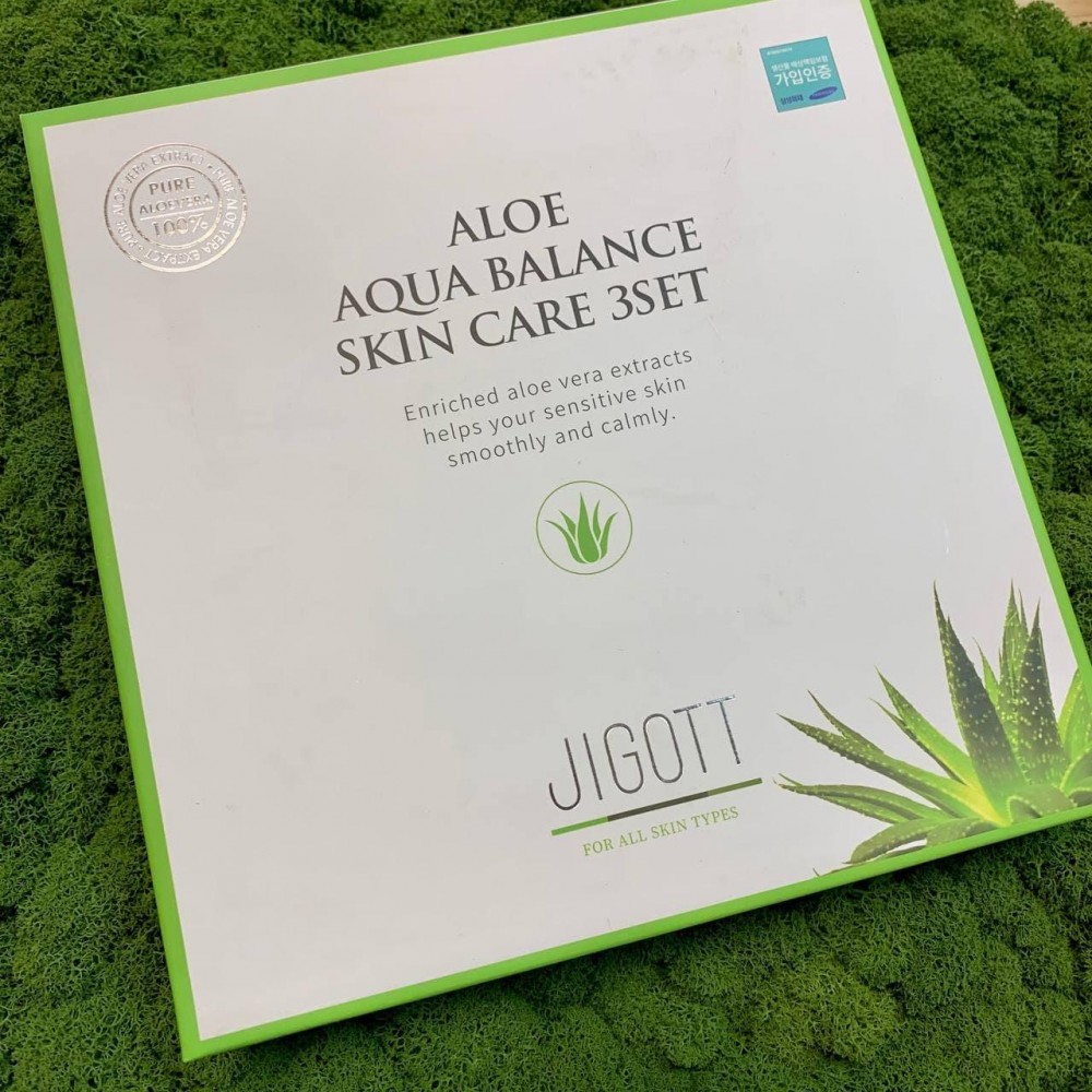 Набор увлажняющей косметики для лица с алоэ Jigott Aloe Aqua Balance Skin Care 3 Set