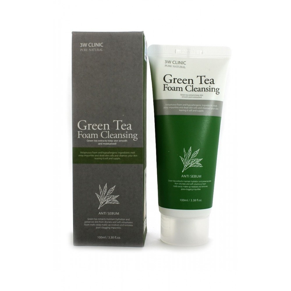 Пенка для умывания очищающая с экстрактом зеленого чая 3W Clinic Green Tea Foam Cleansing, 100 мл