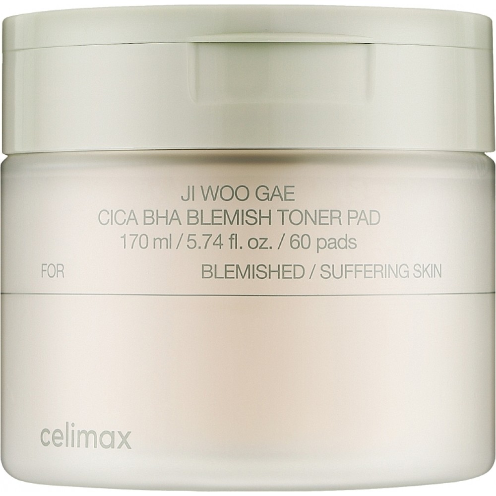 Пилинг-пэды от воспалений для проблемной кожи Celimax Ji Woo Gae Cica BHA Blemish Toner Pad 60шт