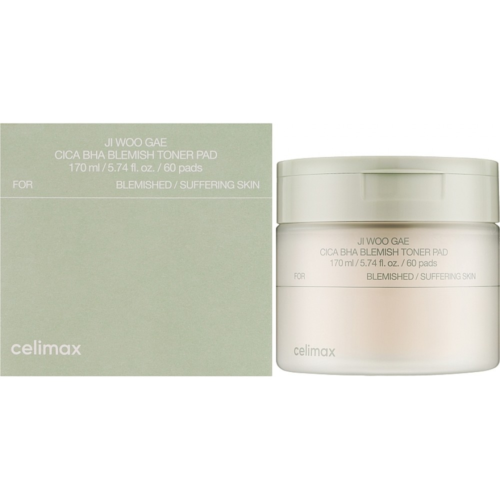 Пилинг-пэды от воспалений для проблемной кожи Celimax Ji Woo Gae Cica BHA Blemish Toner Pad 60шт