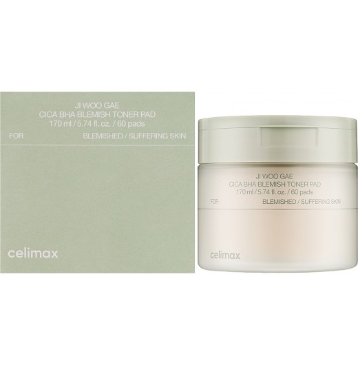 Пилинг-пэды от воспалений для проблемной кожи Celimax Ji Woo Gae Cica BHA Blemish Toner Pad 60шт