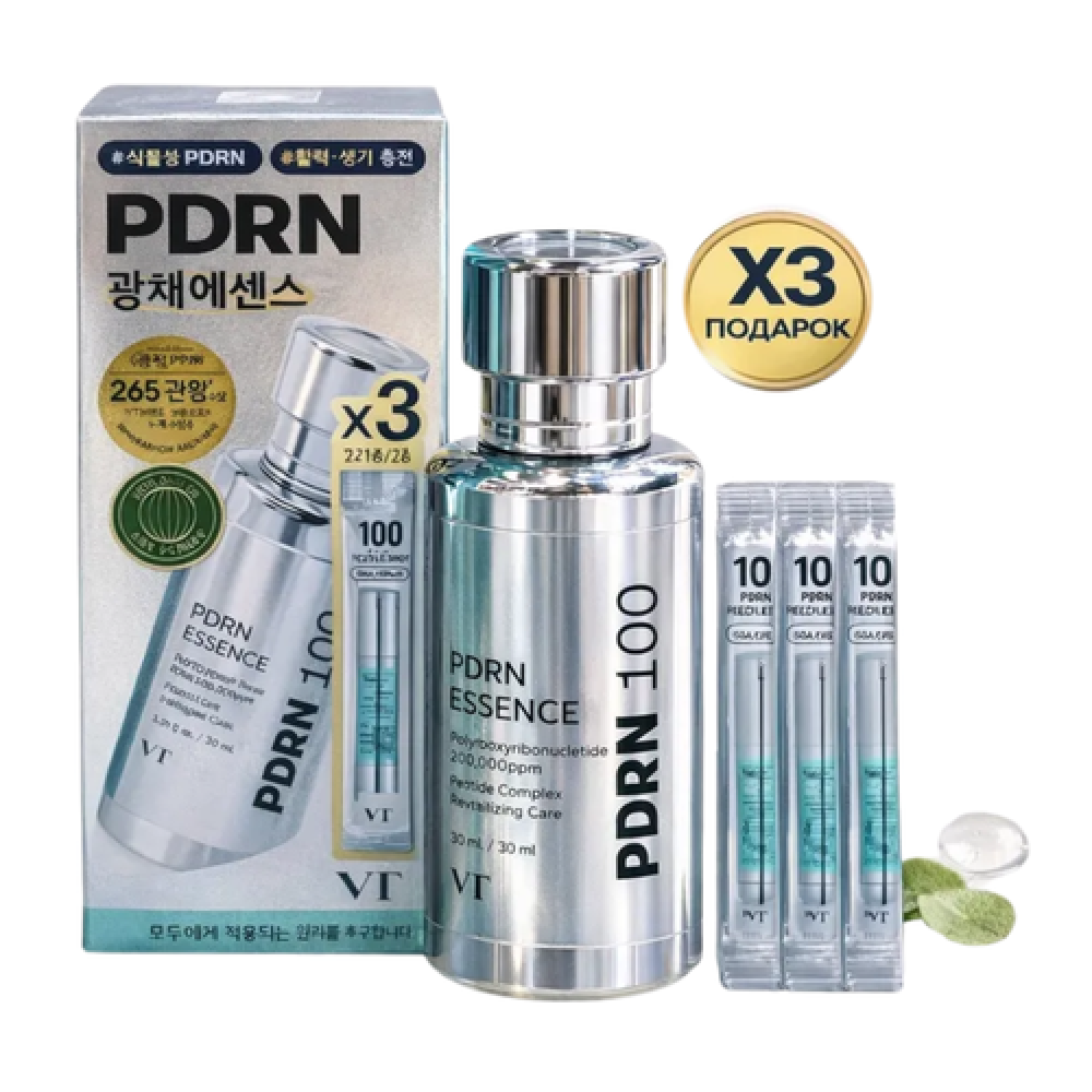Набор Укрепляющая бустер-эссенция с ПДРН VT Cosmetics PDRN Essence 100 Set (Essence 100 30ml + Reedle Shot 100 1.5ml x 3)