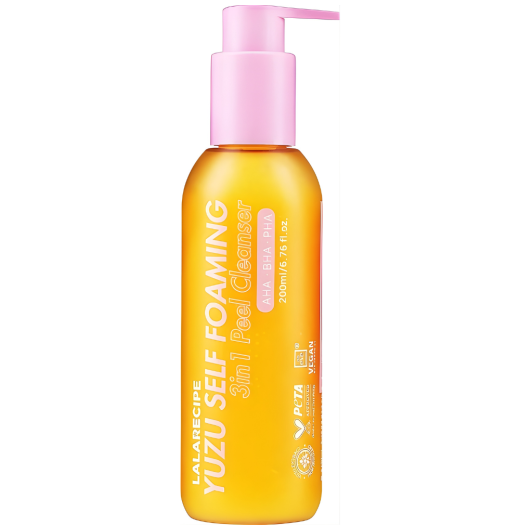 Пузырьковая пенка для умывания 3 в 1 LALARECIPE Yuzu self foaming 3in1 peel cleanser 200ml