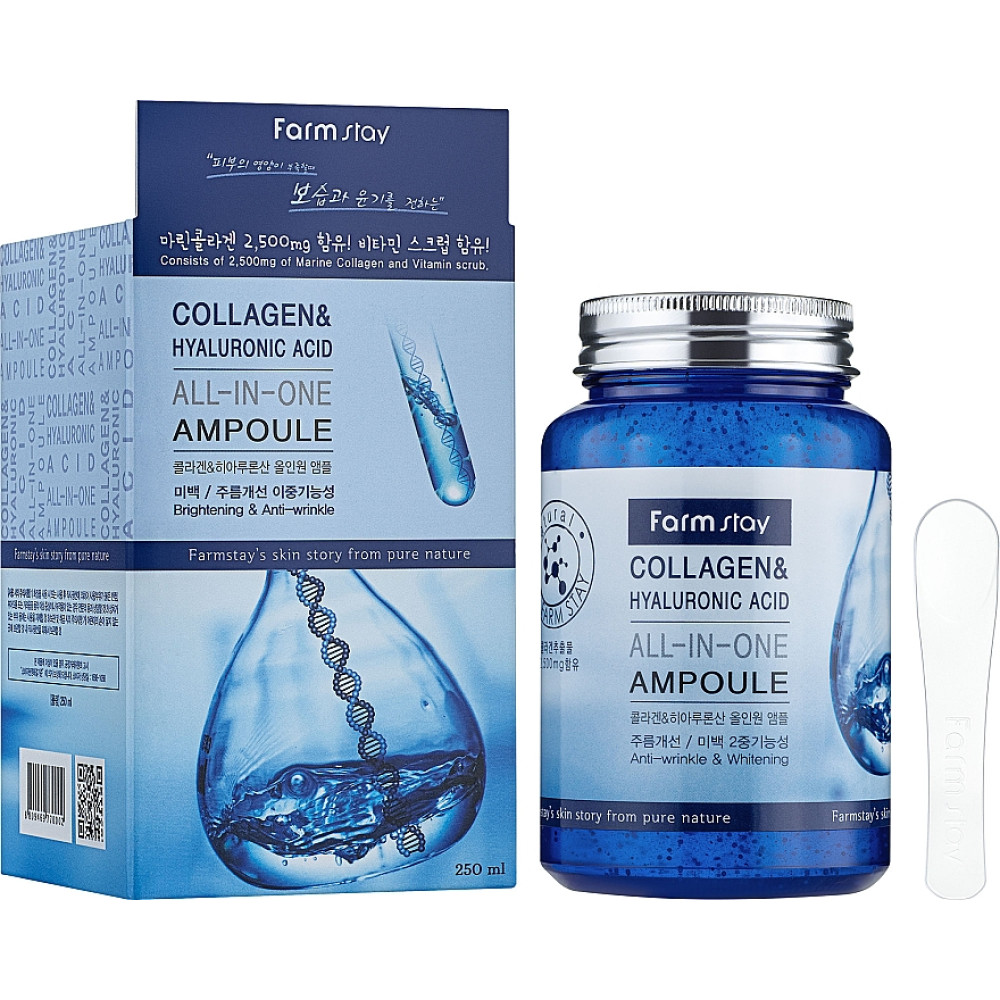 Многофункциональная ампульная сыворотка FarmStay Collagen & Hyaluronic Acid All-In-One Ampoule (250мл)