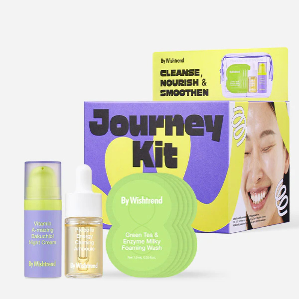 Лимитированный набор миниатюр-бестселлеров в косметичке By Wishtrend  Smooth Skin Journey Kit
