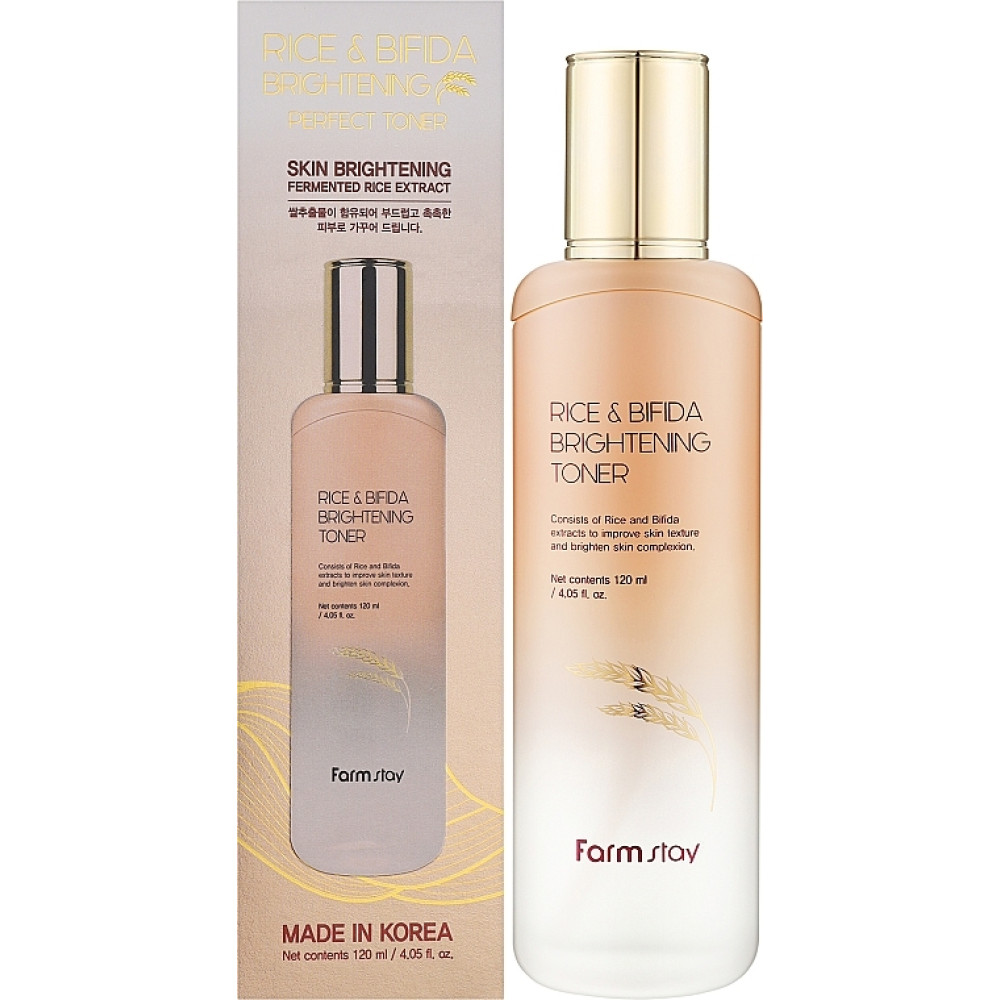 Восстанавливающий тонер для лица с бифидобактериями FarmStay Rice & Bifida Brightening Toner 120мл
