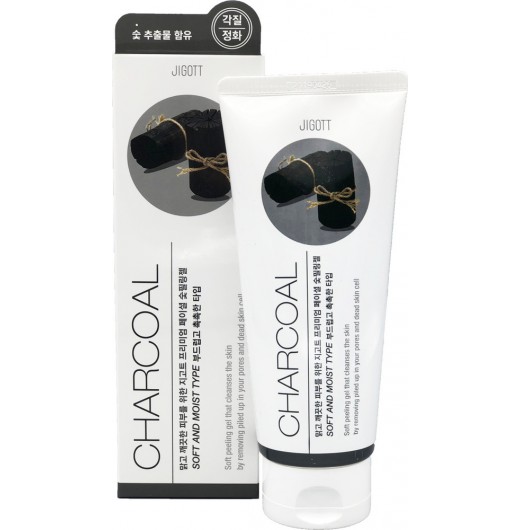 Пилинг-скатка для лица с древесным углём Jigott Premium Facial Charcoal peeling Gel, 180 мл