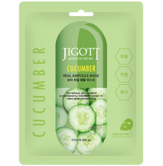 Тканевая маска  с экстрактом огурца Jigott Cucumber Real Ampoule Mask