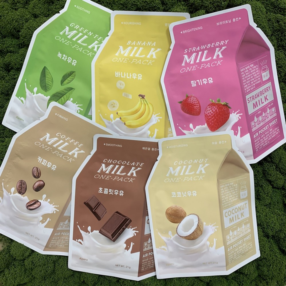 Тканевая маска для лица с молочными протеинами и экстрактом клубники A'PIEU Milk One Pack strawberry