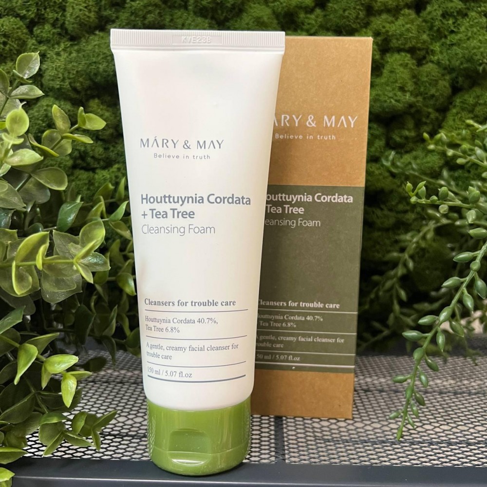 Пенка для умывания с хауттюйнией и чайным деревом Mary&May Houttuynia Cordata  Tea Tree Cleansing Foam 150мл