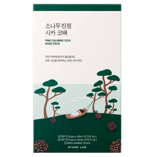 Локальная маска от чёрных точек Round Lab Pine Calming Cica Nose Pack 5шт