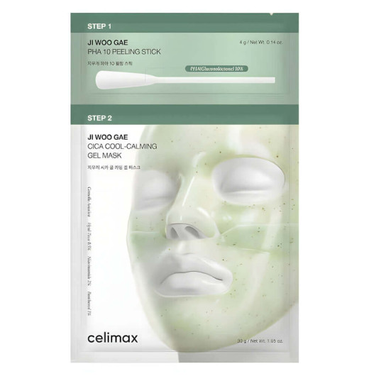 Двухступенчатый набор против воспалений Celimax Ji Woo Gae Cica PHA Peel 2-step Gel Mask