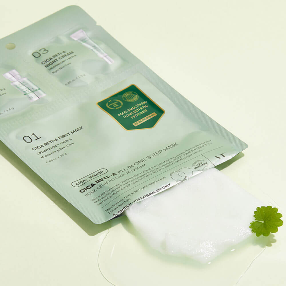 Трёхступенчатый набор для сужения пор с ретинолом VT Cosmetics Cica Reti-A All In One 3Step Mask