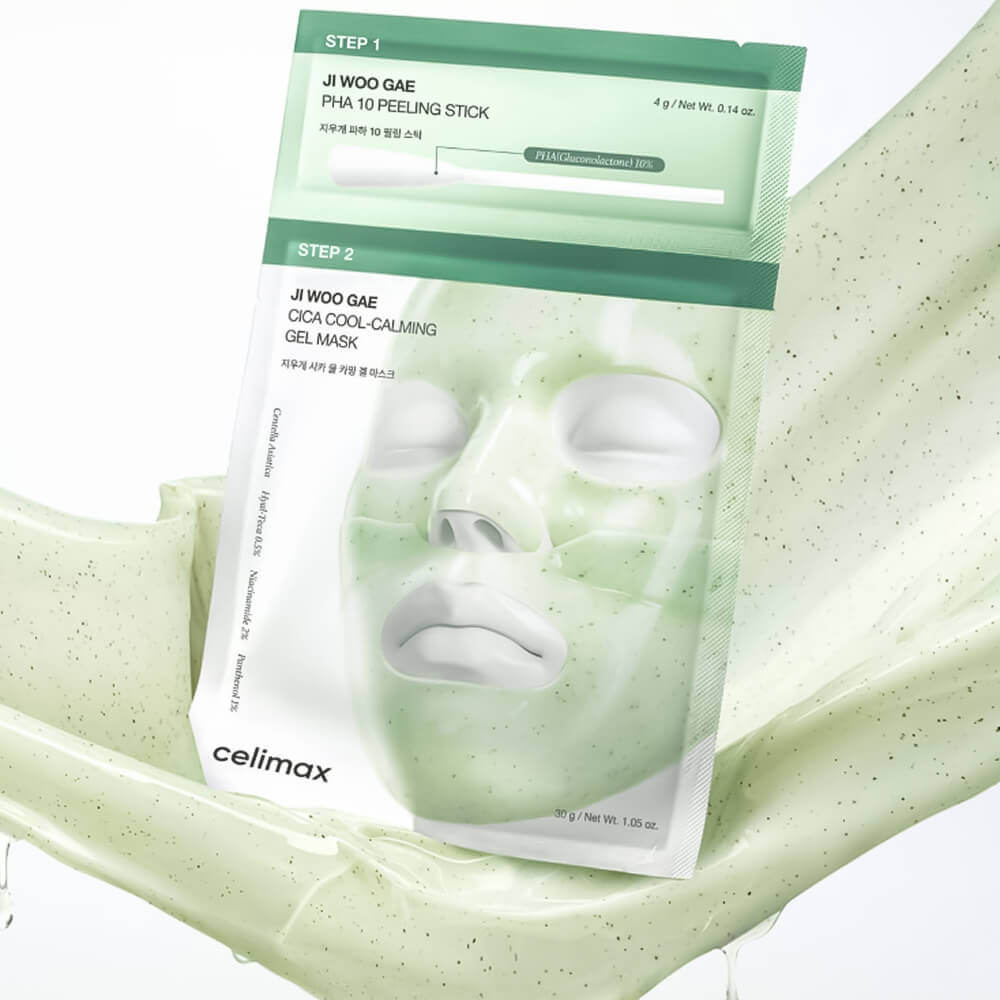 Двухступенчатый набор против воспалений Celimax Ji Woo Gae Cica PHA Peel 2-step Gel Mask