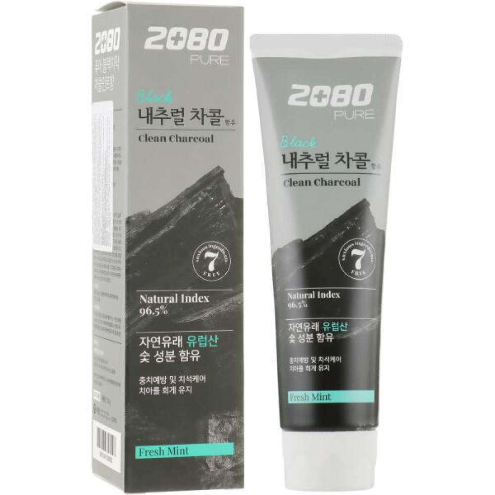 Зубная паста 2080 AEKYUNG отбеливающая с УГЛЕМ И МЯТОЙ Black Clean Charcoal Toothpaste(125 гр)